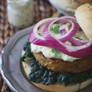 Curry roasted eggplant hummus burger.