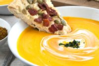 Golden Curried Butternut Squash Soup Paired with Smoky Bacon Pumpkin Seed Bread