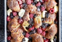 Decadent Raspberry Chocolate Croissant French Toast Casserole