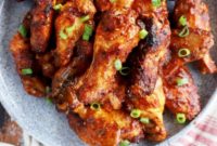 Sticky Bourbon Peach BBQ Wings