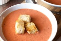 Smoky Tomato Cream Soup with Crispy Garlic Croutons