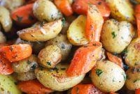 Golden Garlic Butter Roasted Carrots and Potatoes