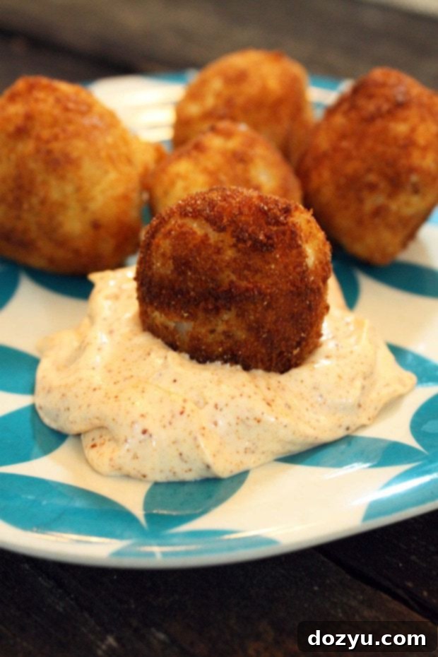 Crispy Mashed Potato Fritters with Tangy Chili Aioli 2 Golden Fried Mashed Potatoes with Tangy Chili Aioli