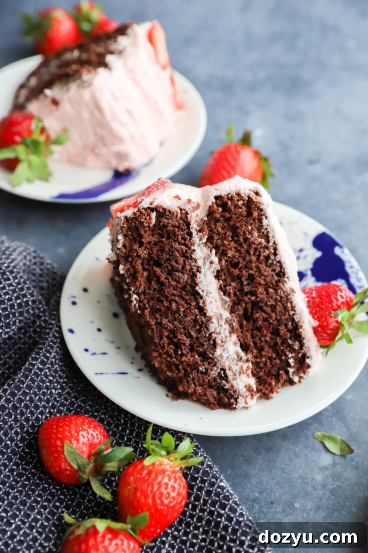 Luscious Chocolate Strawberry Cake 10 Picture of chocolate cake on plate with strawberries
