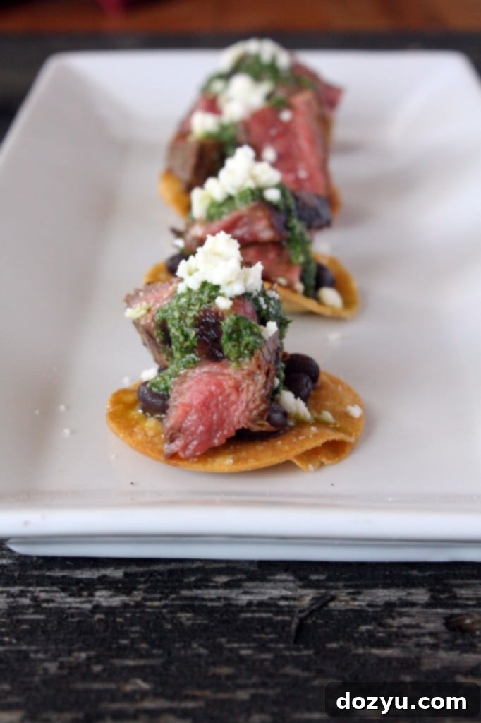 Delicious Steak Tostada Bites with Chimichurri