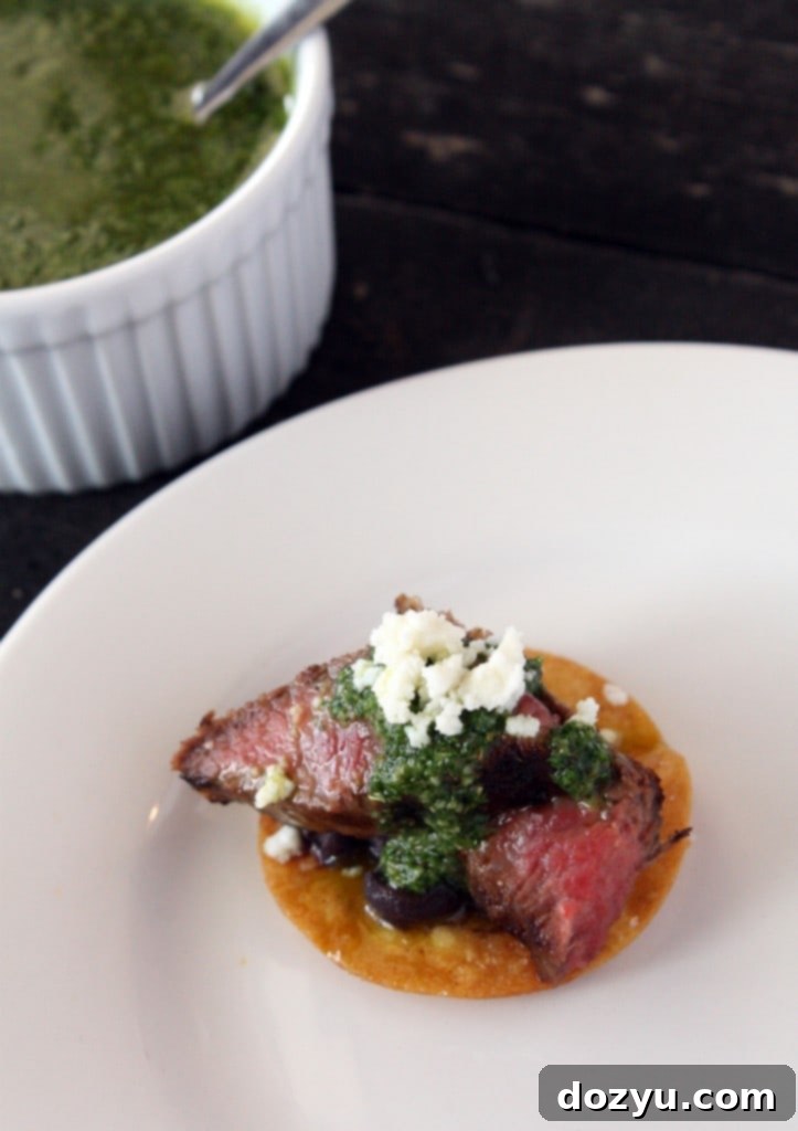 Steak Tostada Bites with Fresh Chimichurri Sauce