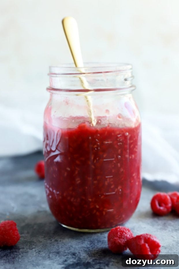 Ruby Raspberry Reduction 3 Jar of homemade raspberry compote