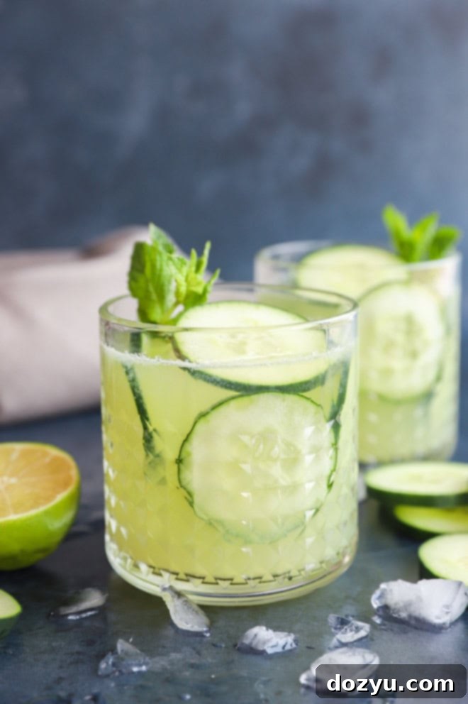 Garden Fresh Margarita 2 Fresh vegetable cocktails in glasses with fresh lime