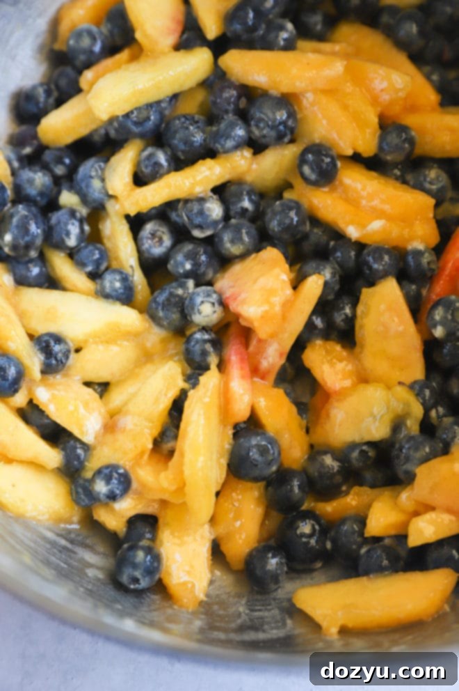Rustic Peach Blueberry Galette 9 Peach and blueberry filling for galette image in a bowl