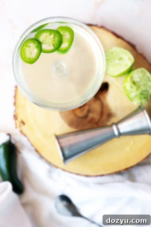 Fiery Jalapeño Gimlet 29 Overhead gimlet photo with jalapeños