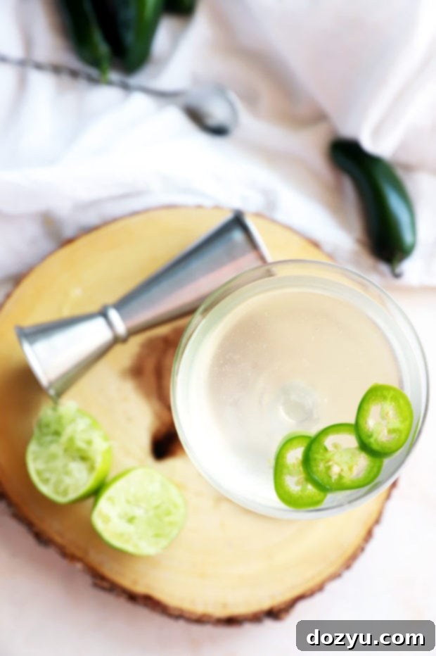 Fiery Jalapeño Gimlet 6 Overhead photo of jalapeno spicy cocktail