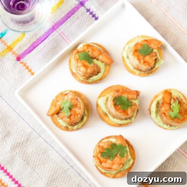 Zesty Shrimp Tostada Poppers with Cool Avocado Swirl 2 Spicy Shrimp Tostada Bites thumbnail image for recipe card