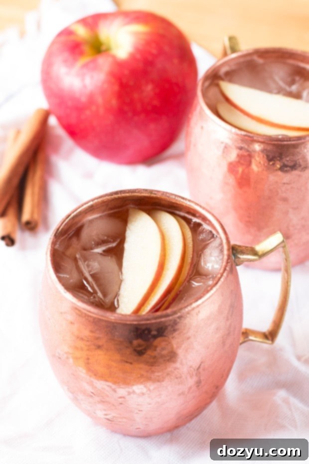 Autumn Orchard Mule 2 Cider Mule in a copper mug with apple slices and cinnamon stick | cakenknife.com