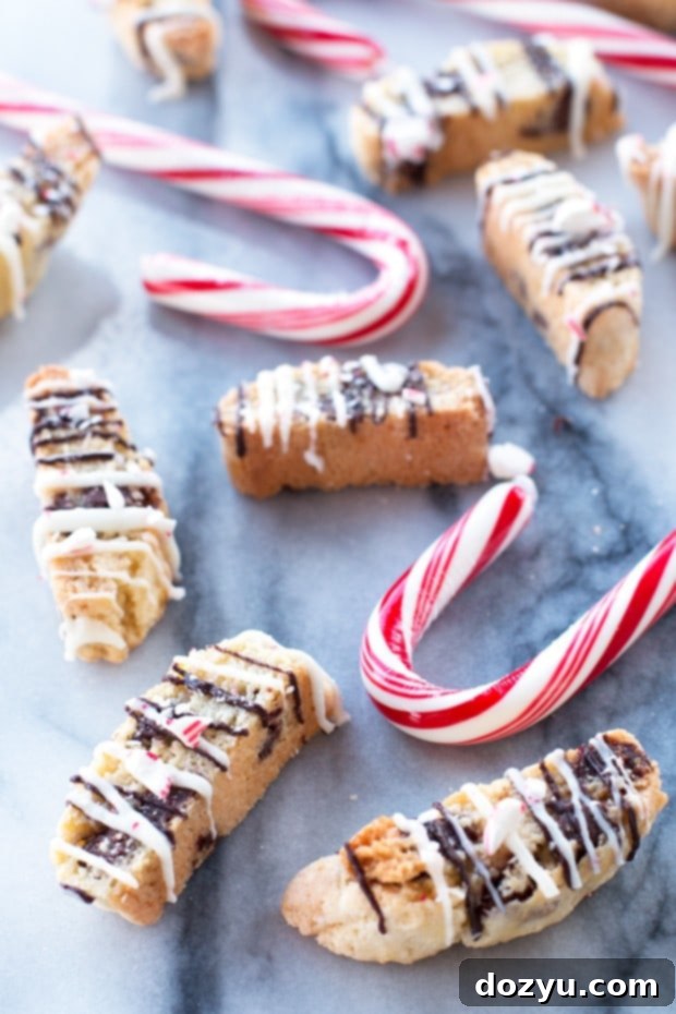 Crispy Peppermint Chocolate Chip Biscotti arranged on a plate