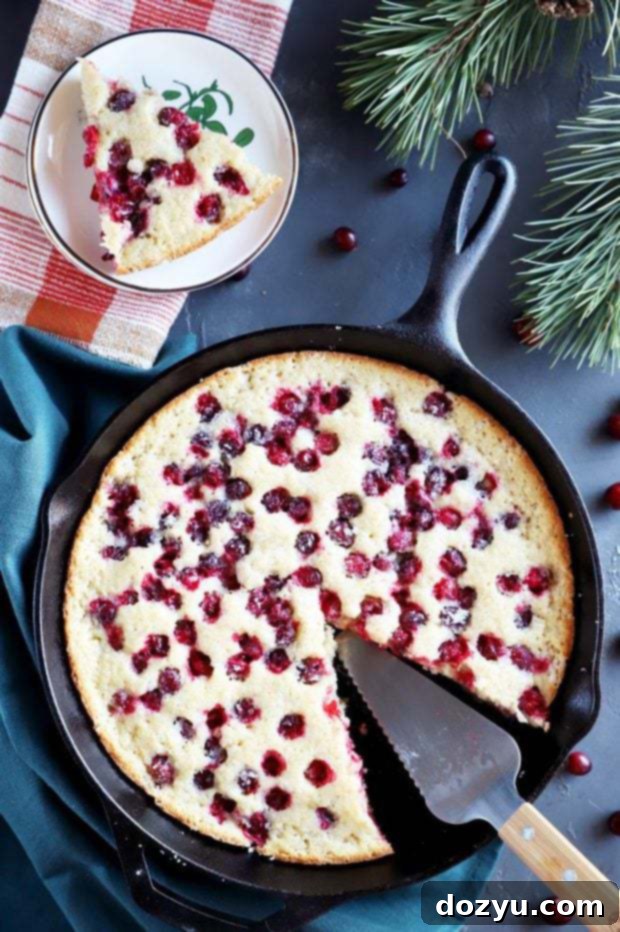 Festive Cranberry Cobbler 6 Slice of cobbler in a skillet plate image