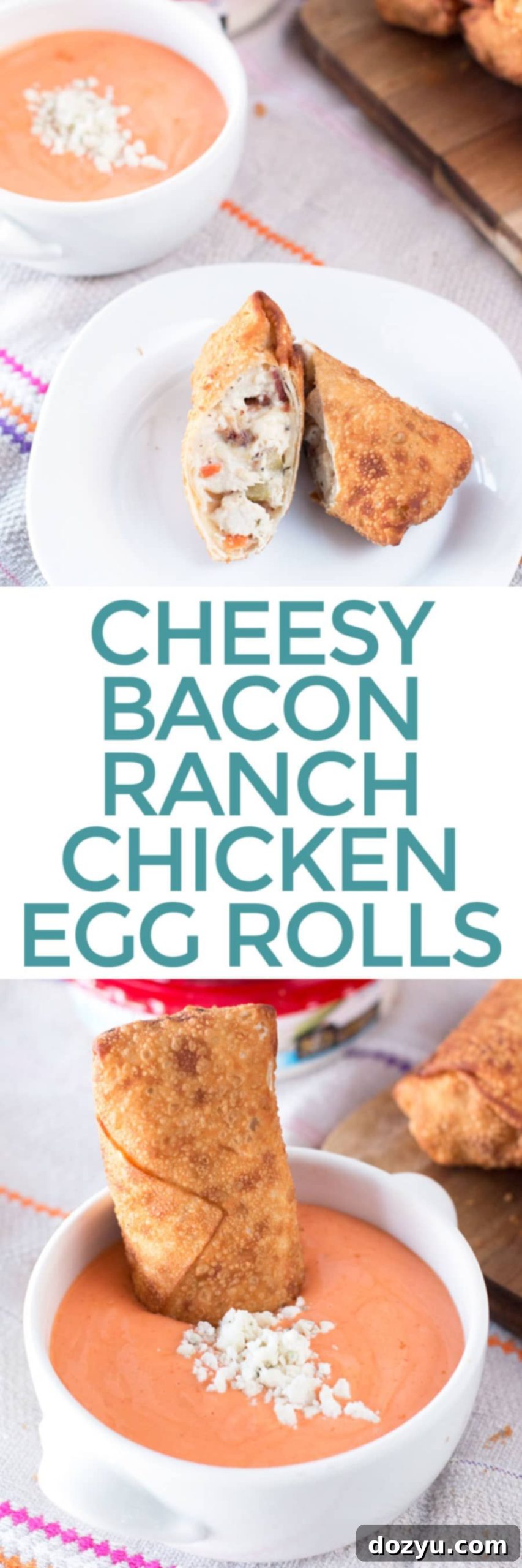 Cheesy Bacon Ranch Chicken Egg Rolls  | cakenknife.com