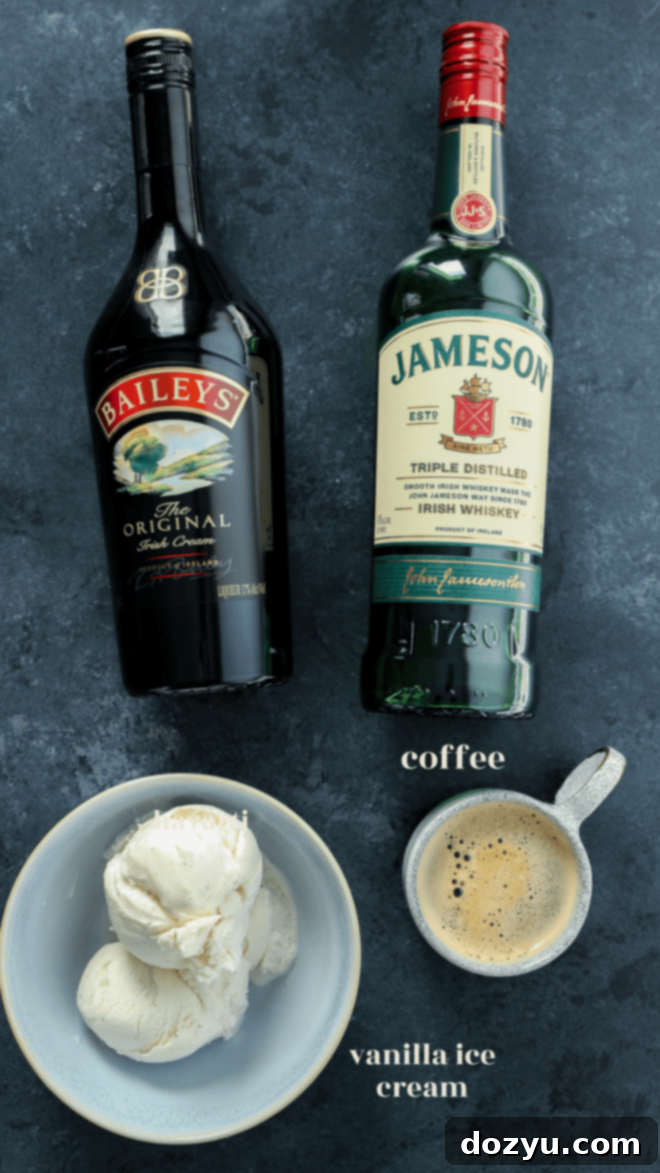 Baileys Coffee Cloud 3 baileys coffee milkshake ingredients with text labels