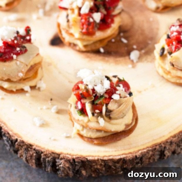 Mini Greek Hummus Tostada Towers 6 Greek Hummus Mini Tostada Stacks | cakenknife.com