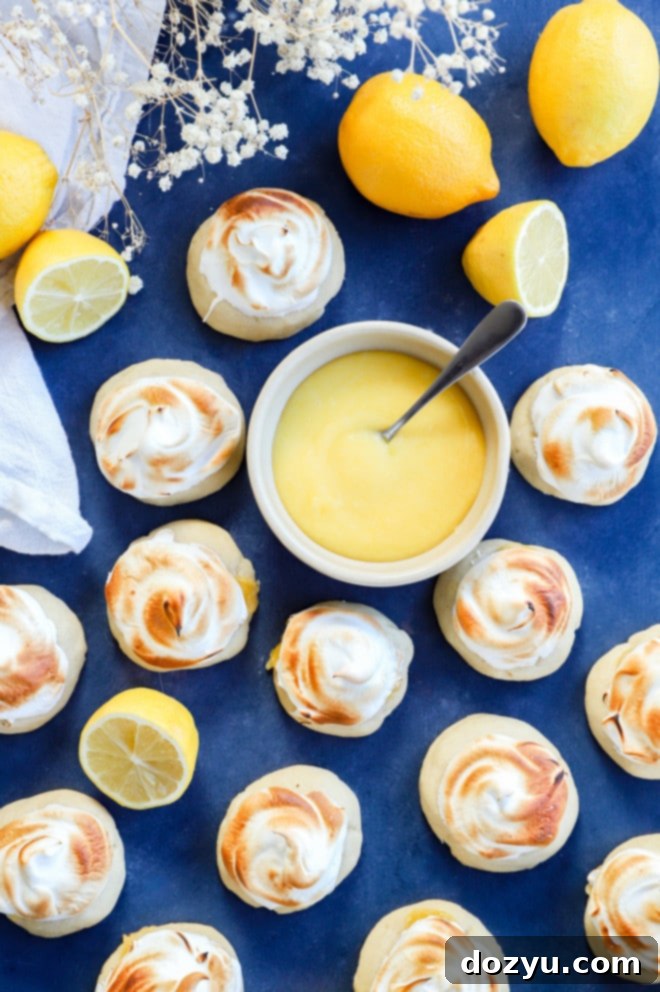 Lemon Curd Meringue Cookies 9 Beautifully arranged lemon meringue cookies on a platter, ready to serve