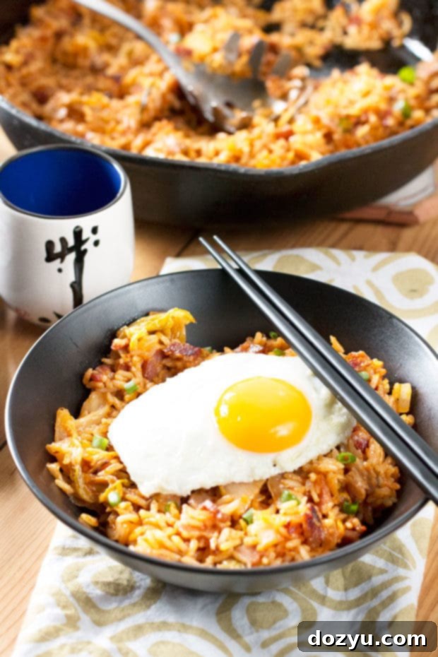 A final serving of Kimchi Fried Rice ready to be enjoyed.
