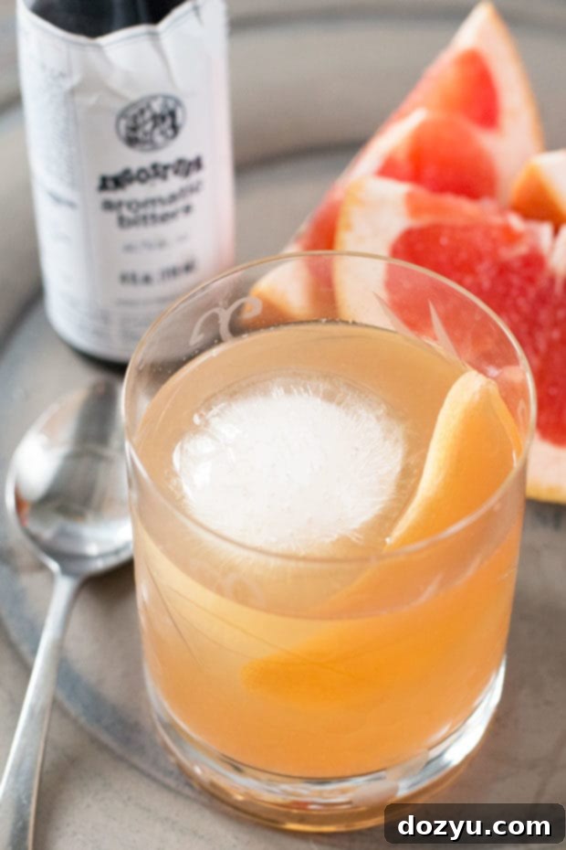 Sparkling Grapefruit Old Fashioned, a refreshing summer cocktail with bourbon and citrus.