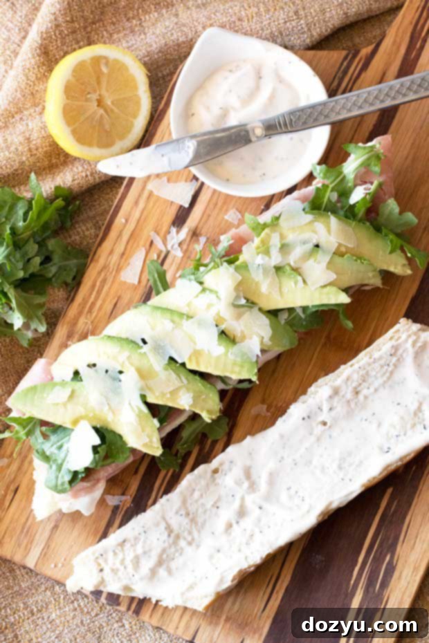 Blast Off Bite 3 Ingredients for Rocket Sandwich including fresh arugula, prosciutto, and a baguette