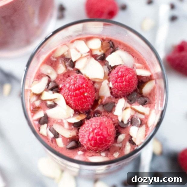 Spiked Chocolate Raspberry Bliss 7 Boozy Chocolate-Covered Raspberry Smoothies | A refreshing and healthy cocktail recipe from cakenknife.com