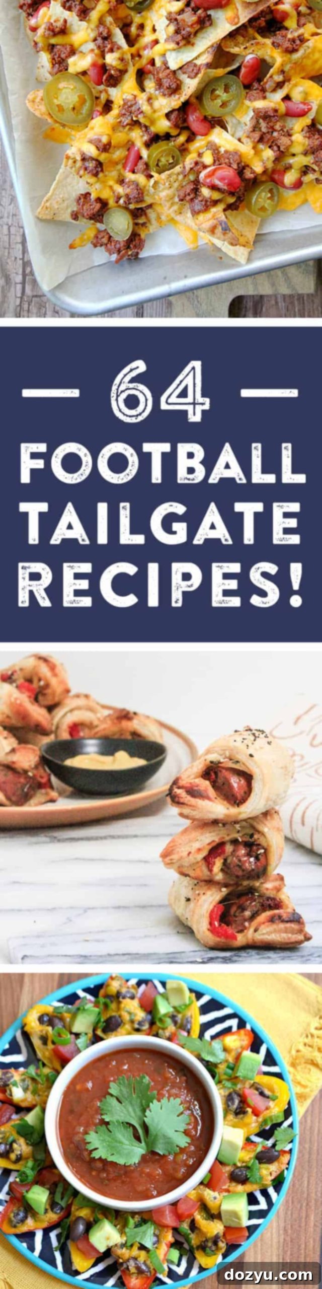Tailgating recipes pin featuring 64 amazing football party food ideas. #foodiefootballfans
