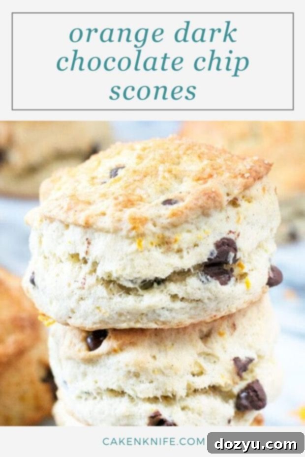 Pinterest graphic featuring Orange Dark Chocolate Chip Scones, perfect for saving and sharing for baking inspiration.