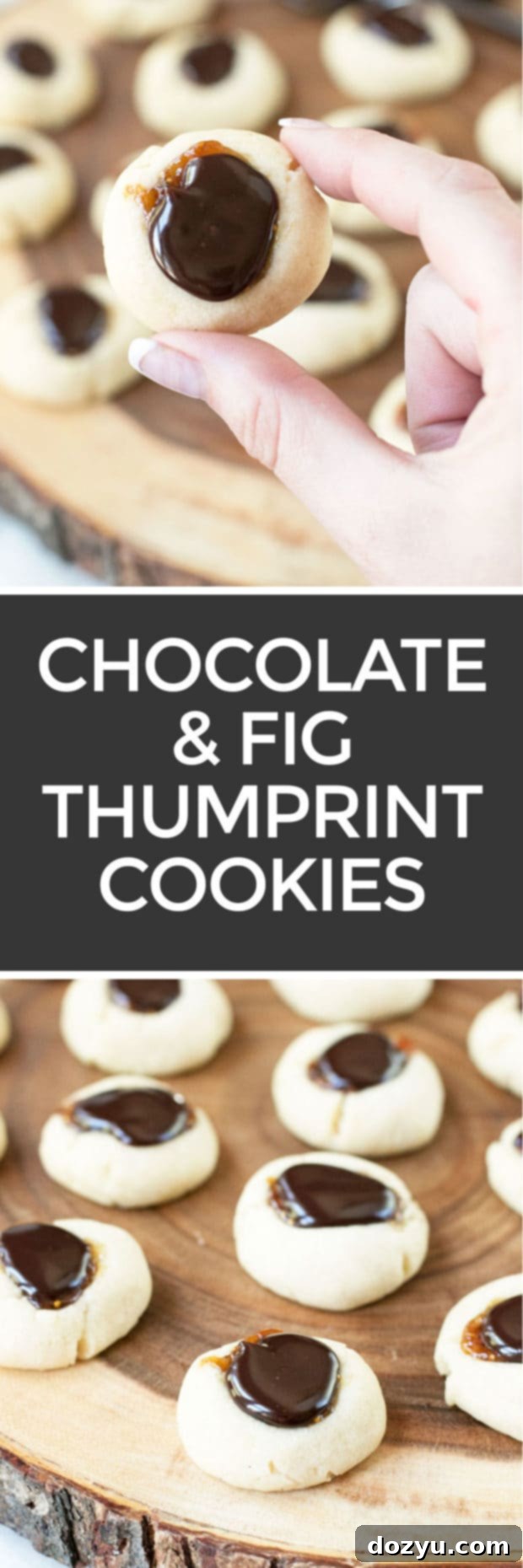 Decadent Chocolate Fig Thumbprints 6 Chocolate Fig Thumbprint Cookies on a platter, ready to be served | cakenknife.com