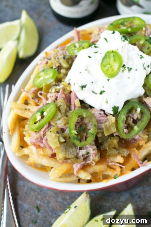 Green Chile Pulled Pork Loaded Fries 5 Green Chili Pulled Pork Cheese Fries | cakenknife.com