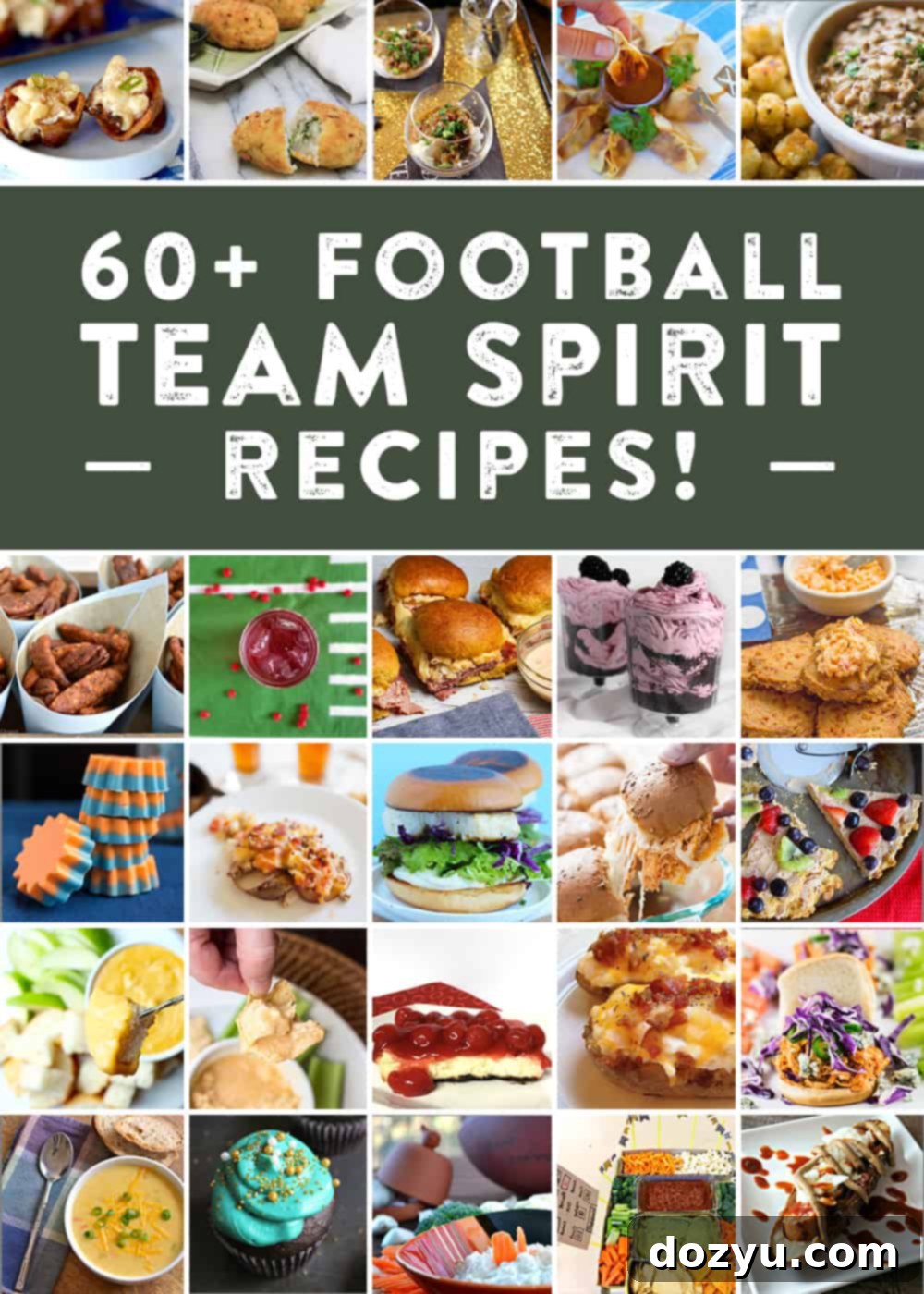 60+ recipes inspired by football teams! Show off your team spirit with everything from appetizer recipes, entree recipes, cocktail recipes, dessert recipes, side dish recipes and more as you cheer on your team! #foodiefootballfans