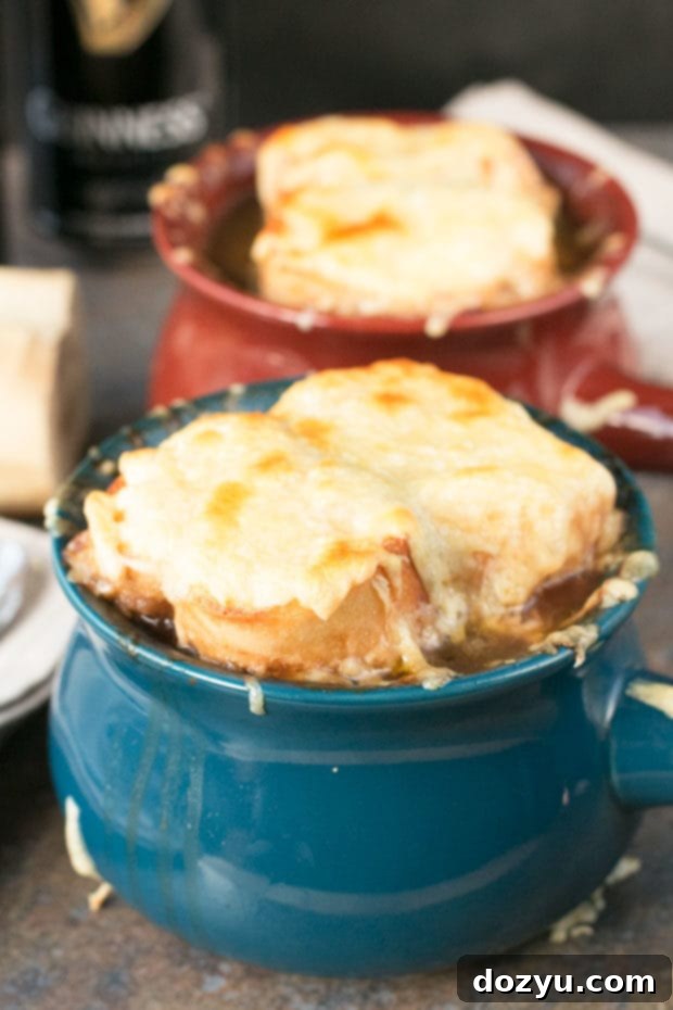 Dublin Stout Onion Gratinée 4 Irish Stout French Onion Soup | cakenknife.com