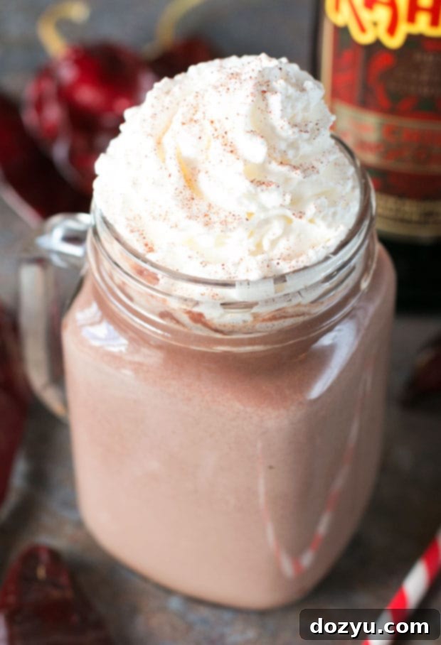 Homemade Boozy Chili Hot Chocolate in a cozy setting