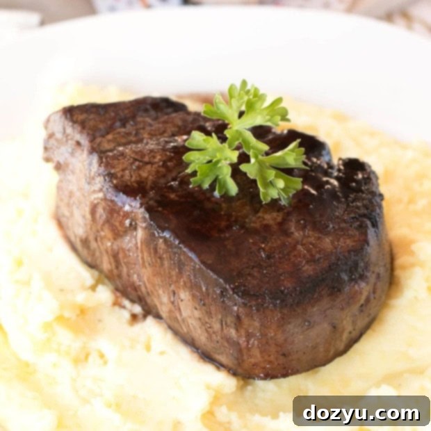 Filet Mignon, Port Wine Reduction, Truffled Potato Purée 6 Filet Mignon with Port Sauce and Truffle Mashed Potatoes | cakenknife.com