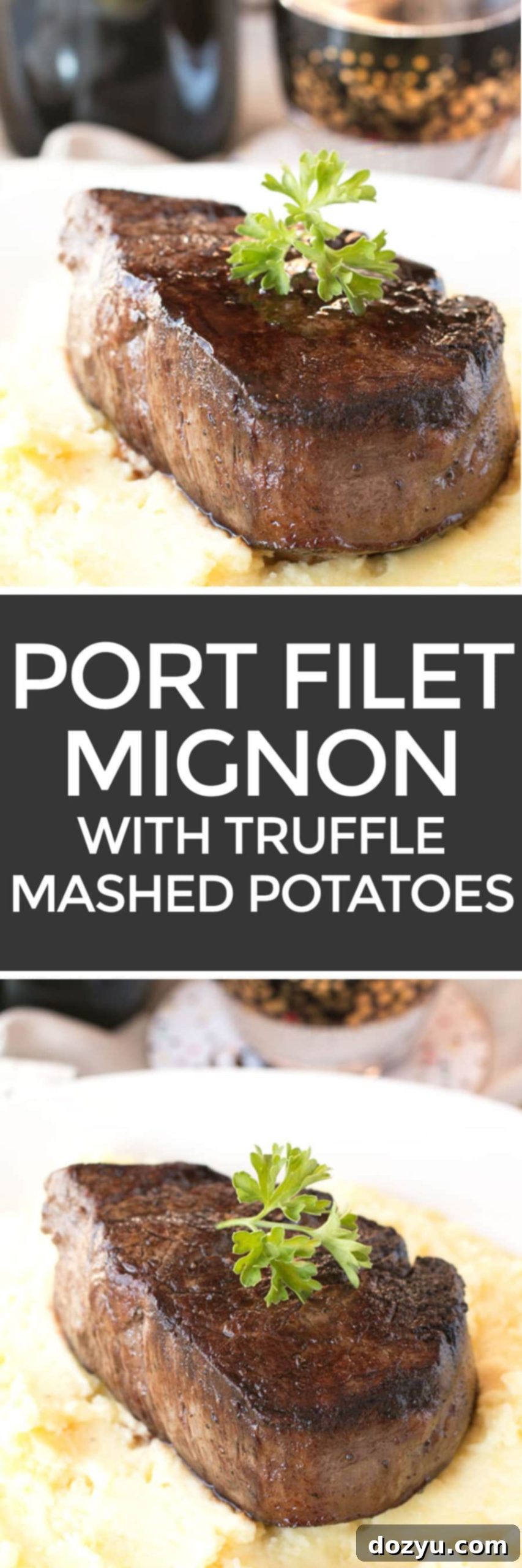 Filet Mignon with Port Sauce and Truffle Mashed Potatoes | cakenknife.com