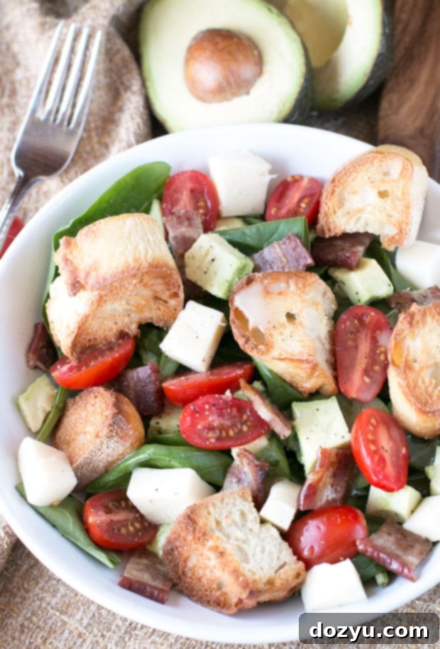 Fresh ingredients for Avocado Caprese Panzanella Salad