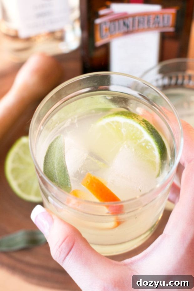 Fresh Sage Tequila Smash 5 Close-up of Tequila Sage Smash cocktail