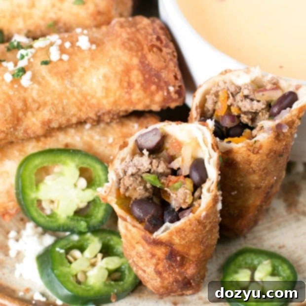 Crispy Nacho Egg Rolls & Gooey Queso 8 Loaded Nacho Egg Rolls with Queso Dip recipe thumbnail