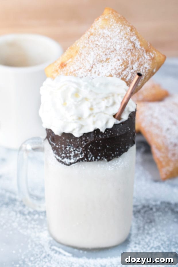 Spiked Beignet Coffee Shake 2 Rich Beignet and Coffee Cocktail Shake with whipped cream and beignet garnish