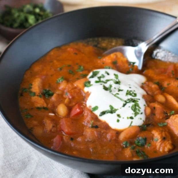 Tikka Masala Infused Chicken Chili 7 Tikka Masala Chicken Chili in a bowl with cilantro