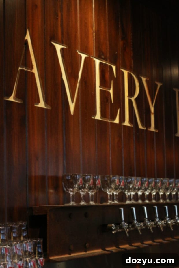 Interior of Avery Brewing Co. in Boulder, Colorado showing large brewing facility
