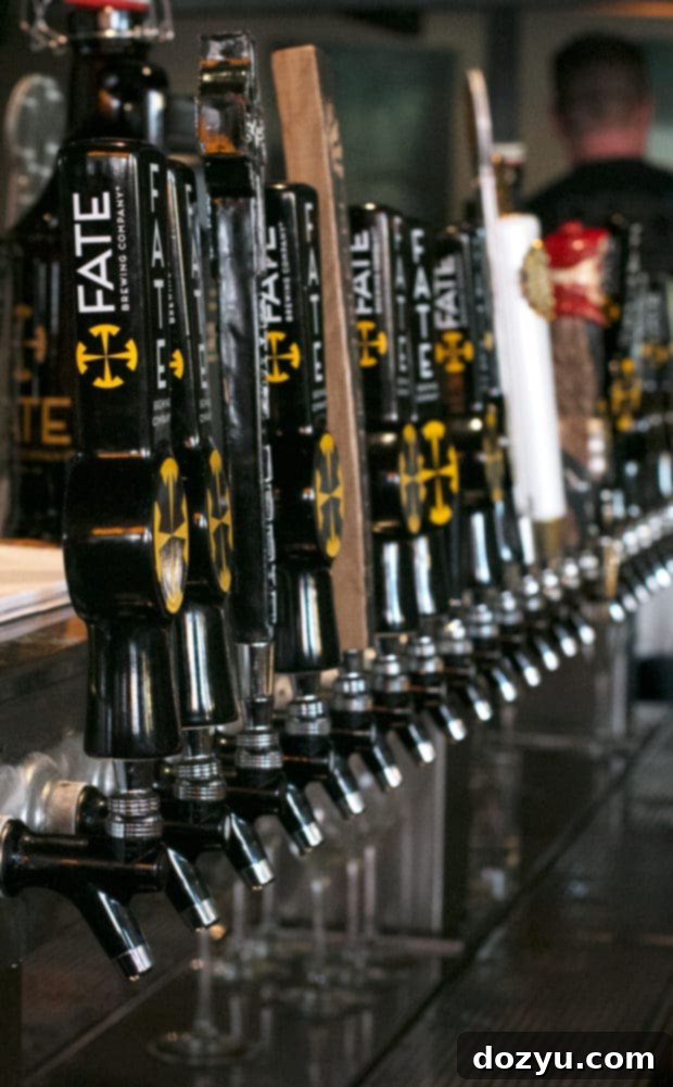 Beautiful interior of FATE Brewing Company with rustic decor