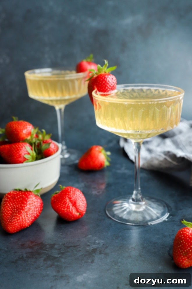 Strawberry Celebration Sparkle 6 fresh strawberry cocktail in coupe glasses
