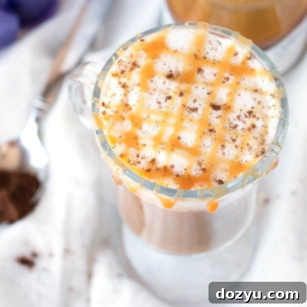 Thumbnail image of a delicious Chili Caramel Macchiato, highlighting its layers and inviting texture for a homemade gourmet coffee.