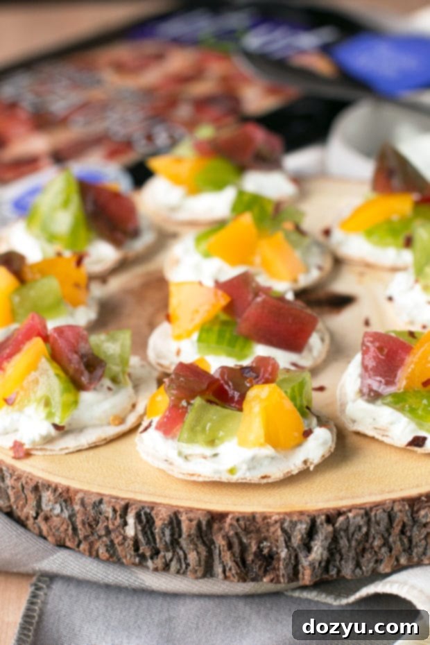 Spicy Heirloom Tomato Whipped Herb Goat Cheese Bites | cakenknife.com #appetizer #cheese