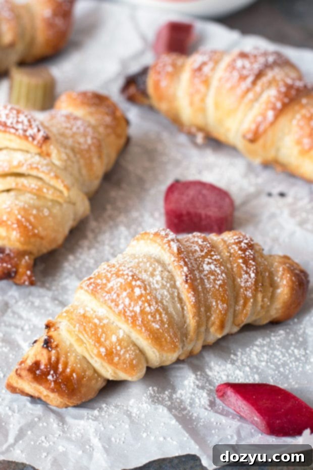 Nutella Rhubarb Puff Pastry Croissants with a crisp, golden crust and visible filling | cakenknife.com #breakfast #brunch #pastry