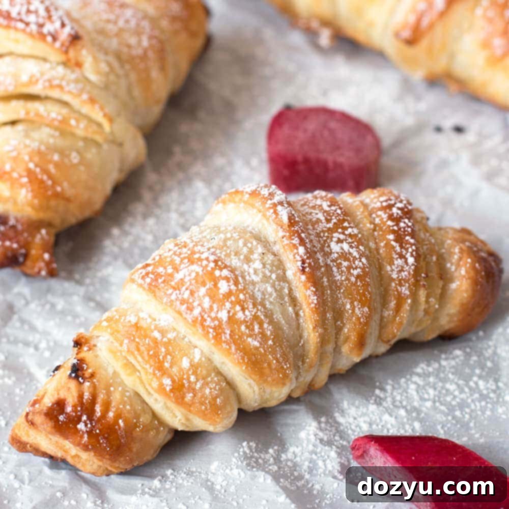Nutella Rhubarb Puff Pastry Croissants | cakenknife.com #breakfast #brunch #pastry