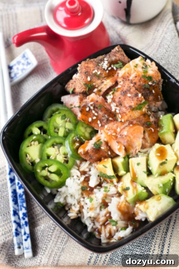 Sesame Salmon with Avocado Bowls 75 Delicious Sesame Salmon Avocado Bowl with crispy salmon and fresh avocado. A healthy and easy dinner recipe.