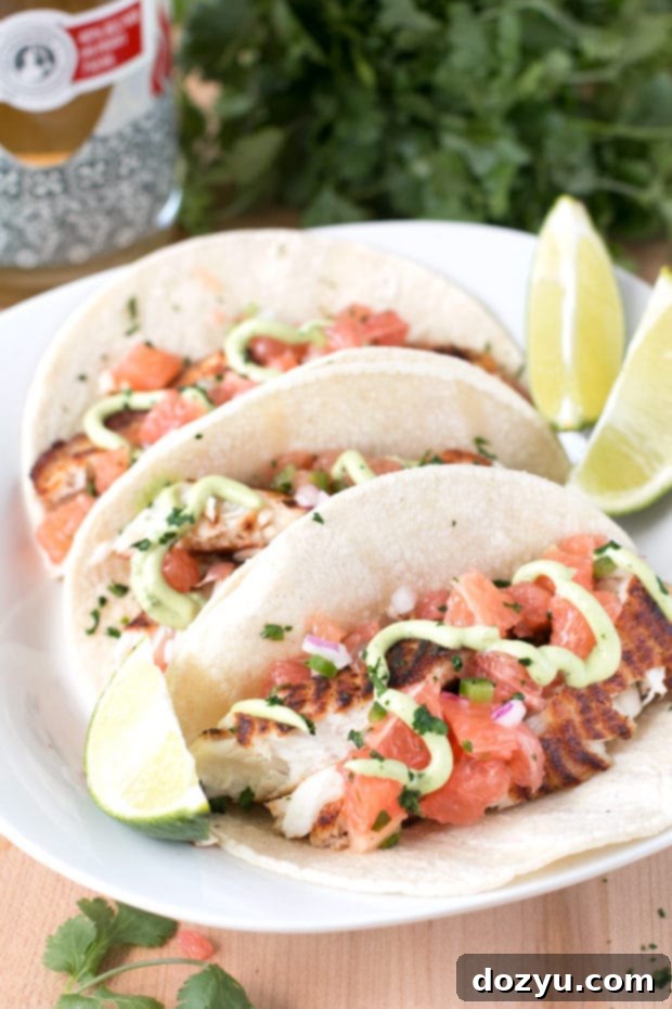 Ingredients for Grilled Chile Vodka Fish Tacos laid out, including Breckenridge Chili Chile Vodka.